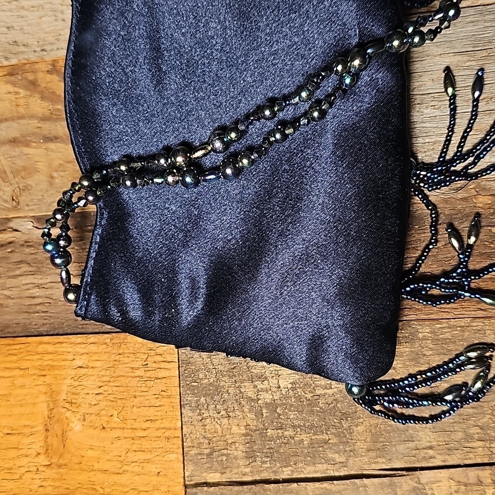 Sasha Navy Beaded Satin Zipper Small Handbag/Clutch - Picture 5 of 5